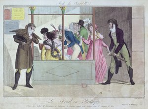 Prostituerede i Palais-Royal, fra Mode du Jour, graveret af Fortier, tidligt i det 19. århundrede (håndkoloreret stik)